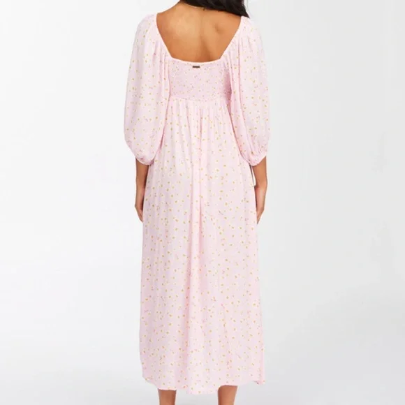 Billabong Women’s Swept Away Pink Long Sleeve Midi Dress Size Large - Picture 2 of 6